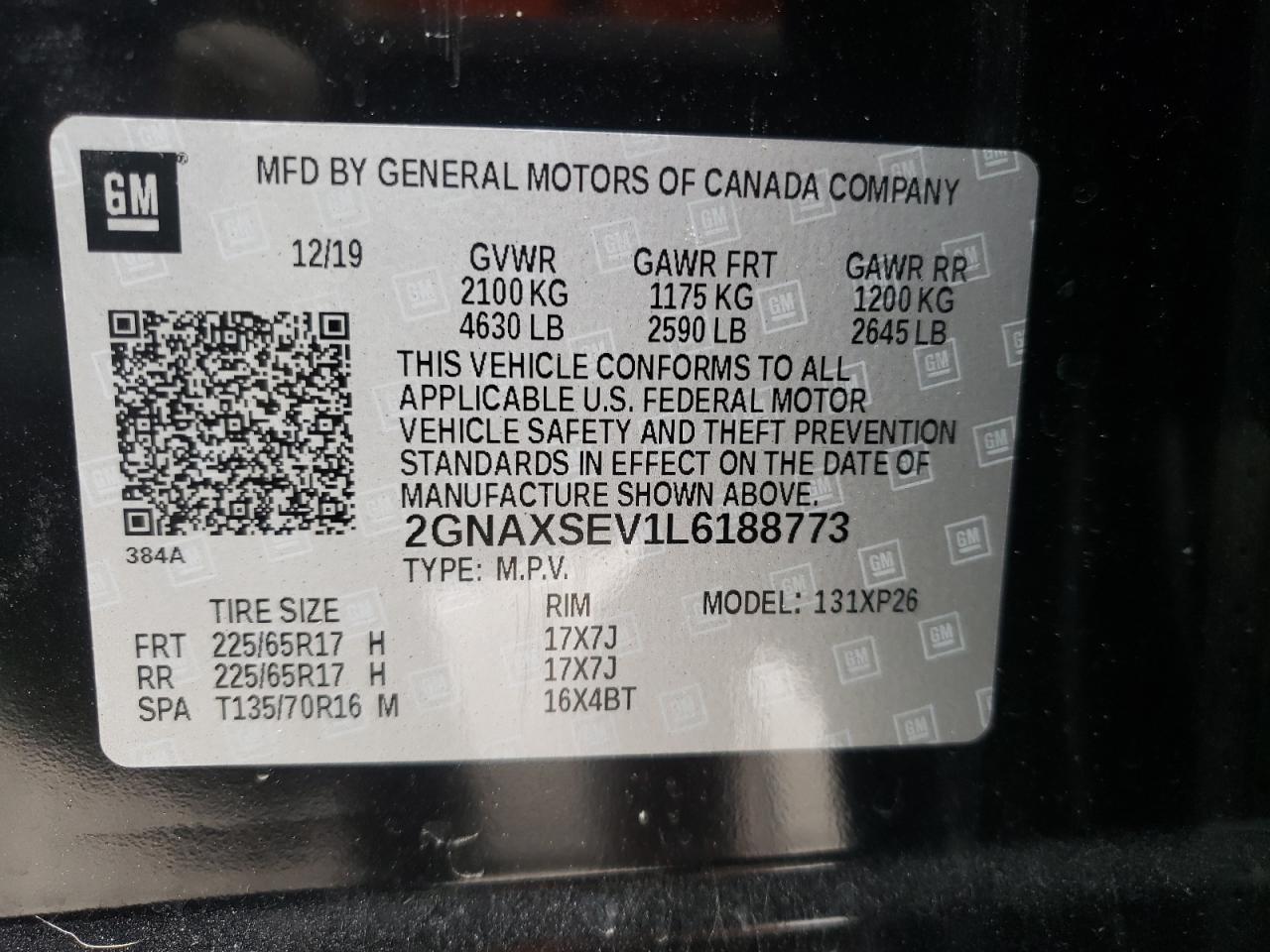 Photo 10 from auction – 2020 CHEVROLET EQUINOX LS with VIN 2GNAXSEV1L6188773