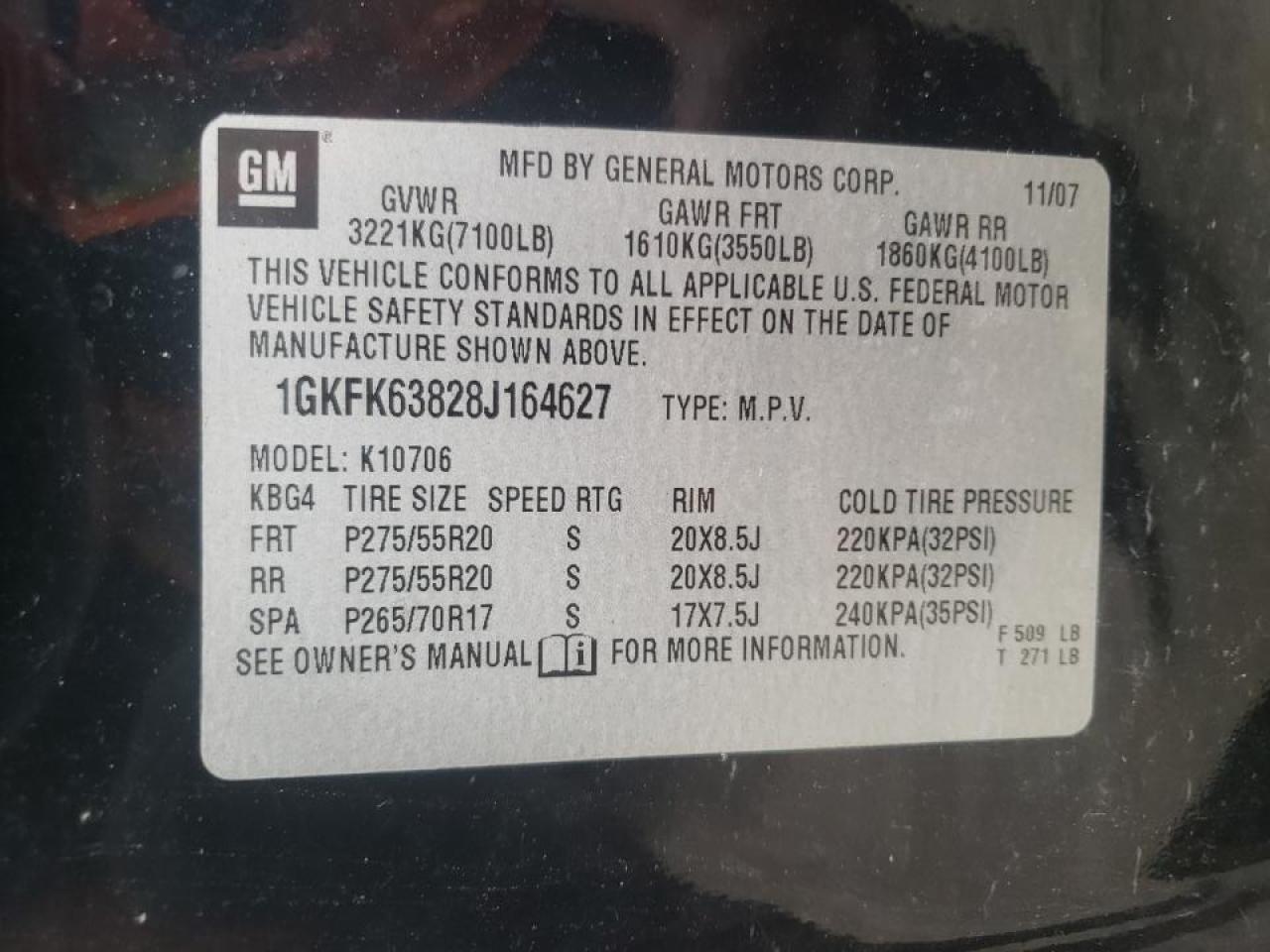 Photo 10 from auction – 2008 GMC YUKON DENA with VIN 1GKFK63828J164627