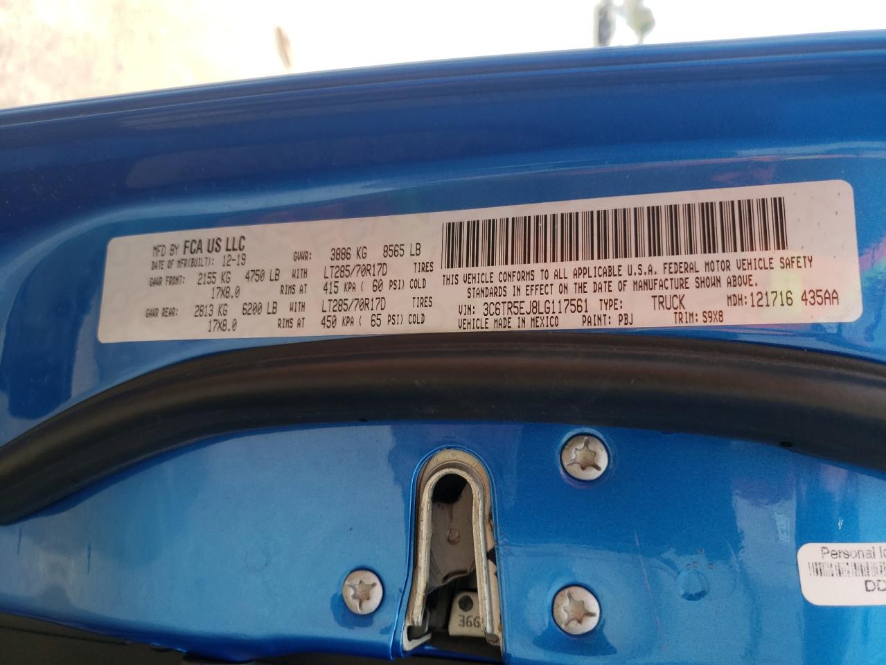 Photo 10 from auction – 2020 RAM 2500 POWER with VIN 3C6TR5EJ8LG117561