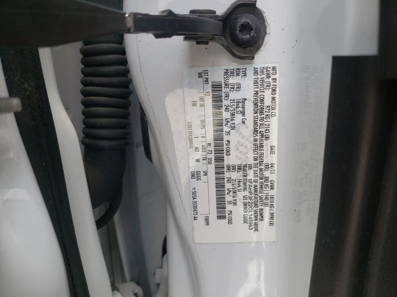 Photo 10 from auction – 2012 FORD FOCUS SE with VIN 1FAHP3F22CL145963