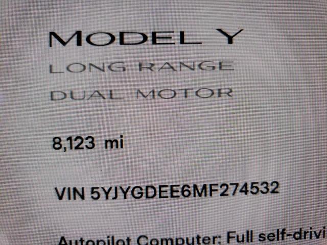 Photo 8 from auction – 2021 TESLA MODEL Y with VIN 5YJYGDEE6MF274532