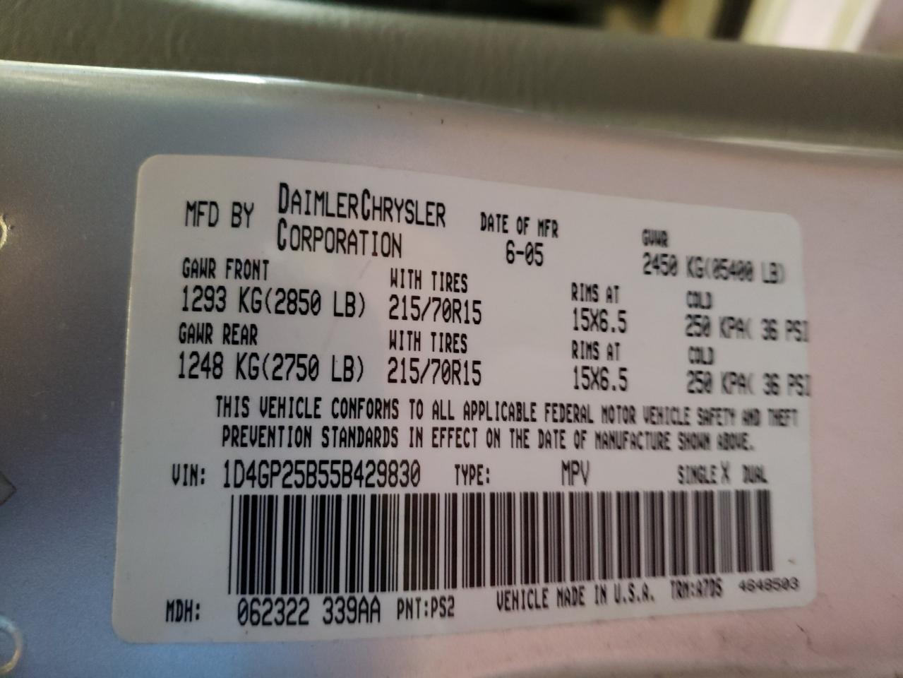 Photo 10 from auction – 2005 DODGE CARAVAN SE with VIN 1D4GP25B55B429830
