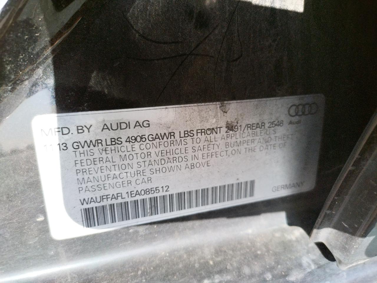 Photo 10 from auction – 2014 AUDI A4 PREMIUM with VIN WAUFFAFL1EA085512
