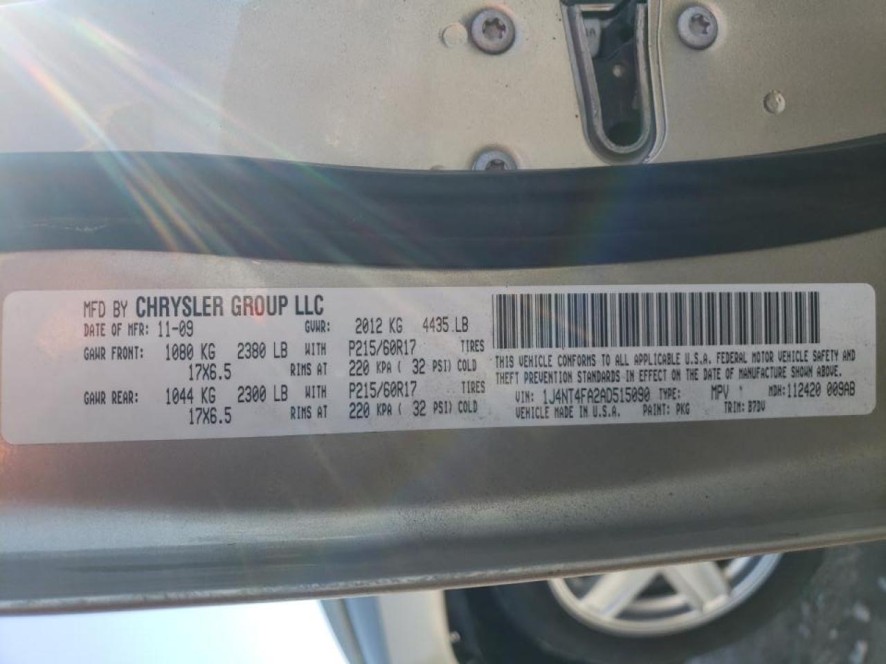 Photo 10 from auction – 2010 JEEP COMPASS SP with VIN 1J4NT4FA2AD515090