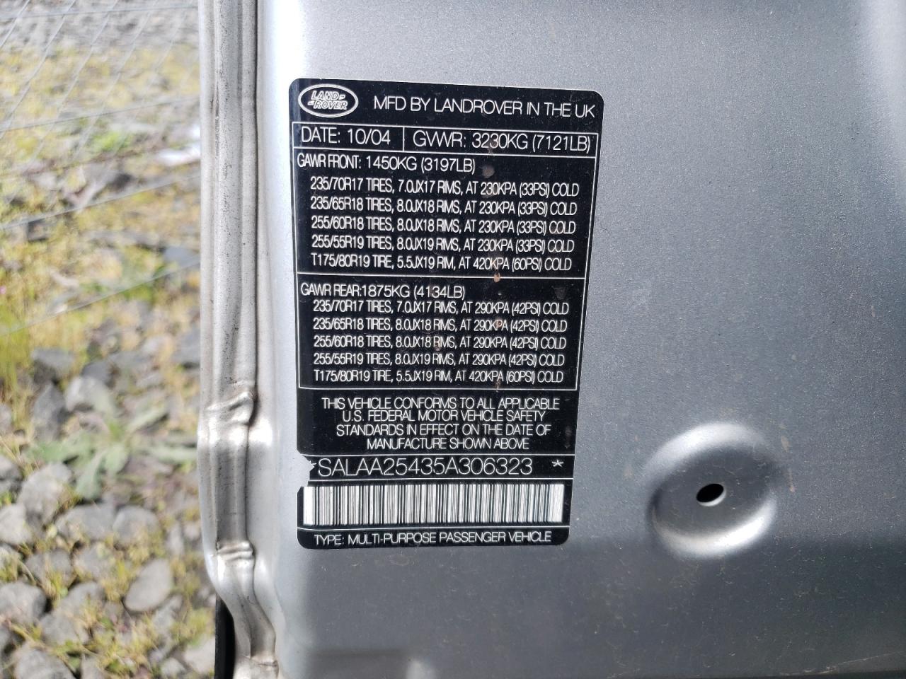 Foto 10 de la subasta – 2005 LAND ROVER LR3 con VIN SALAA25435A306323