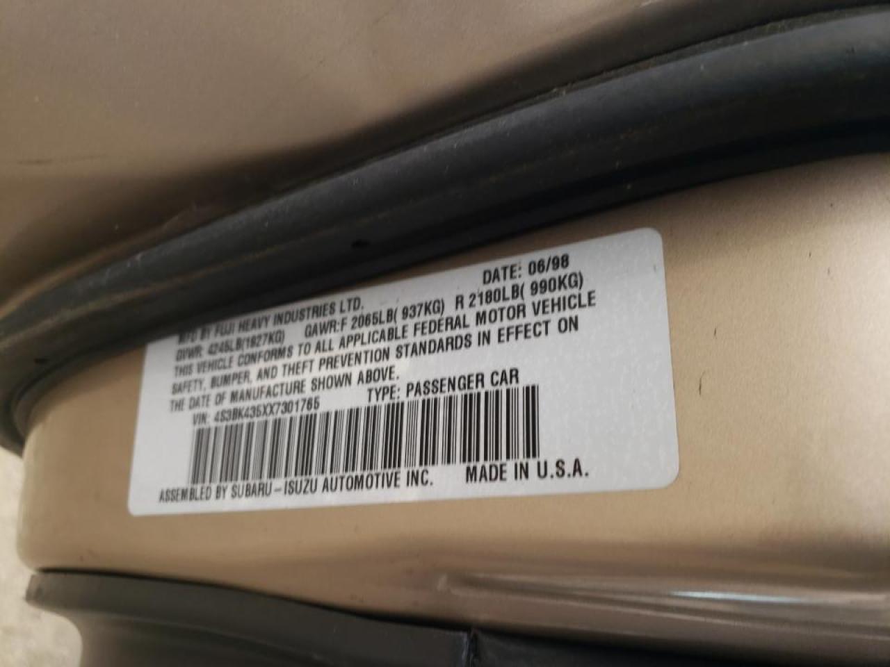 Photo 10 from auction – 1999 SUBARU LEGACY with VIN 4S3BK435XX7301765