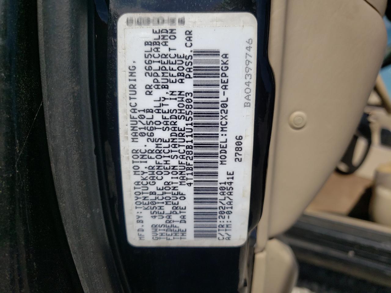 Photo 10 from auction – 2001 TOYOTA AVALON XL with VIN 4T1BF28B11U155803