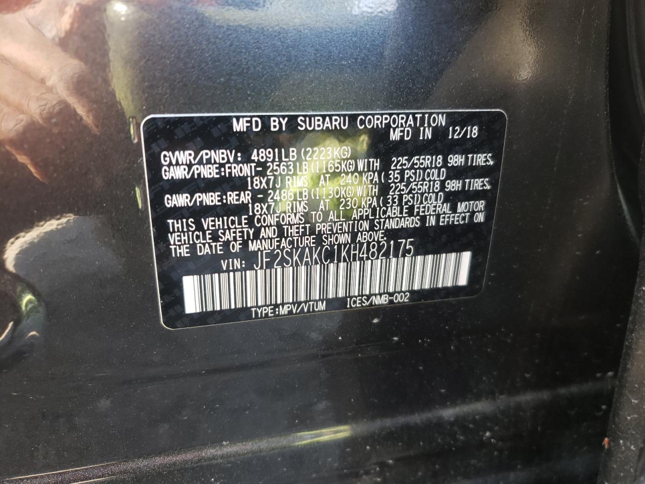 Foto 10 de la subasta – 2019 SUBARU FORESTER S con VIN JF2SKAKC1KH482175