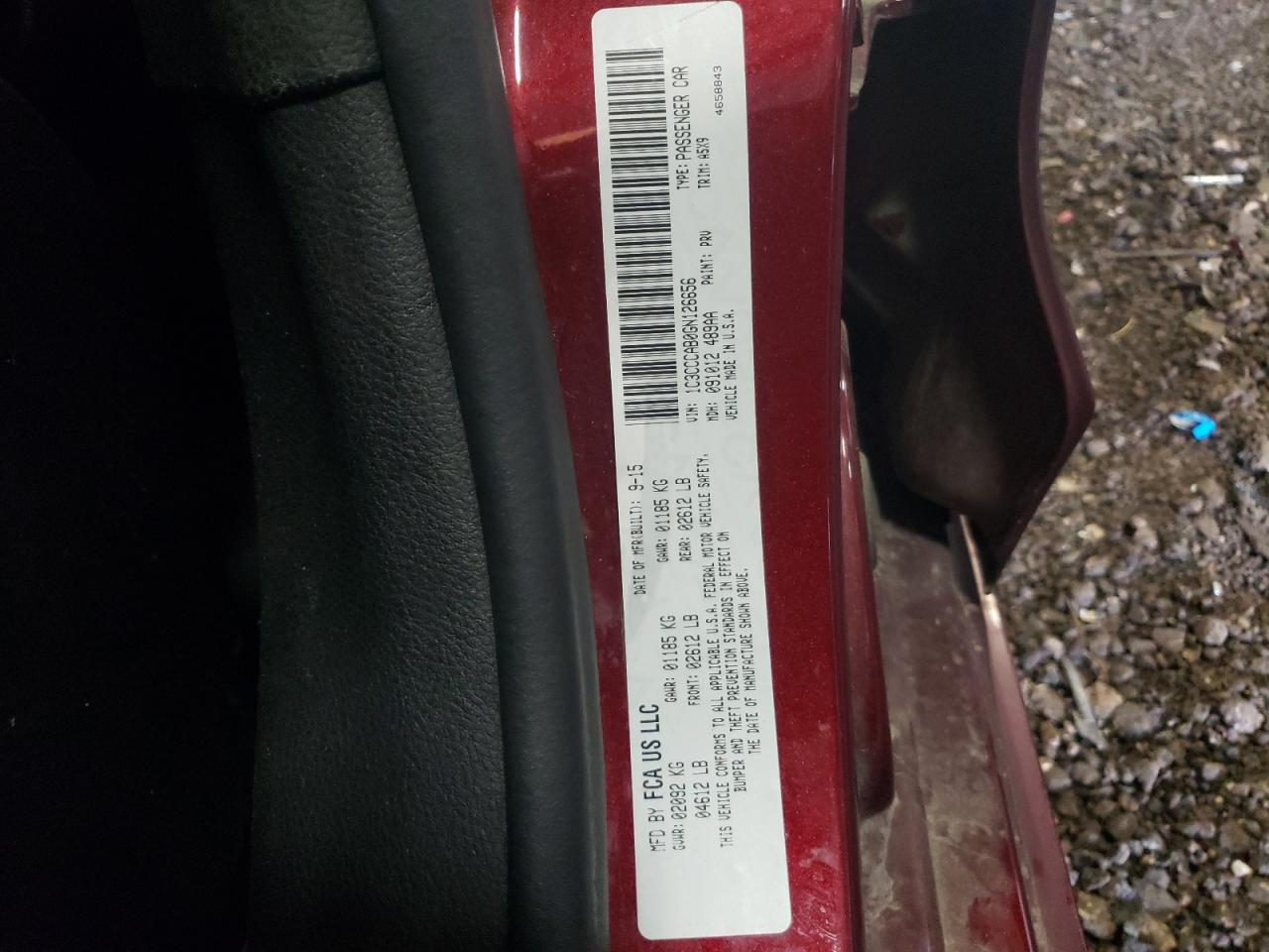 Photo 10 from auction – 2016 CHRYSLER 200 LIMITE with VIN 1C3CCCAB0GN126656