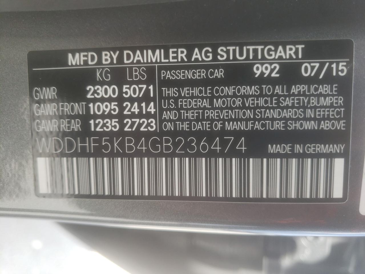 Photo 10 from auction – 2016 MERCEDES-BENZ E 350 with VIN WDDHF5KB4GB236474