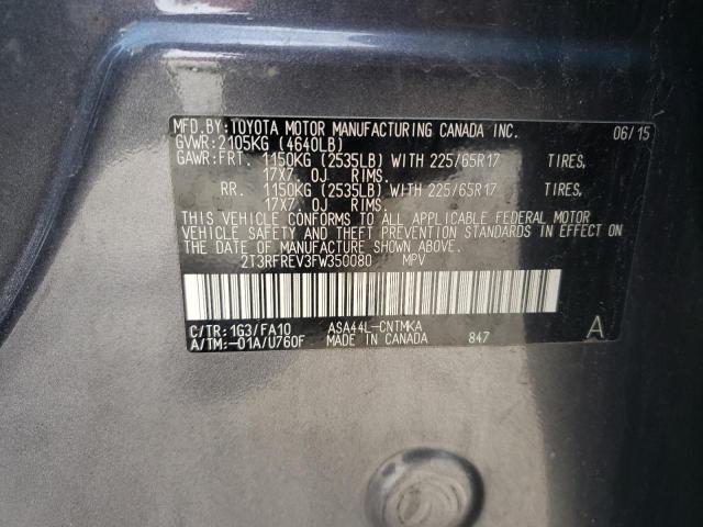 TOYOTA RAV4 XLE 2015 with VIN 2T3RFREV3FW350080 - Photo from auction
