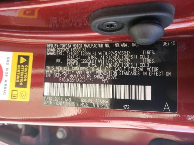 Photo 10 from auction – 2010 TOYOTA HIGHLANDER with VIN 5TDJK3EH1AS031013