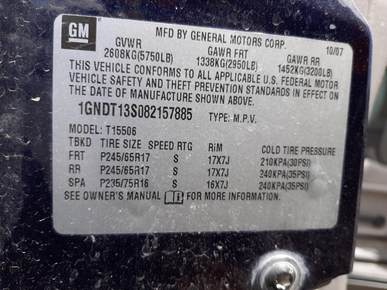 Photo 10 from auction – 2008 CHEVROLET TRAILBLAZE with VIN 1GNDT13S082157885