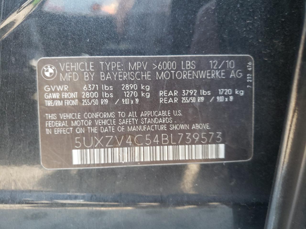 Photo 10 from auction – 2011 BMW X5 XDRIVE3 with VIN 5UXZV4C54BL739573