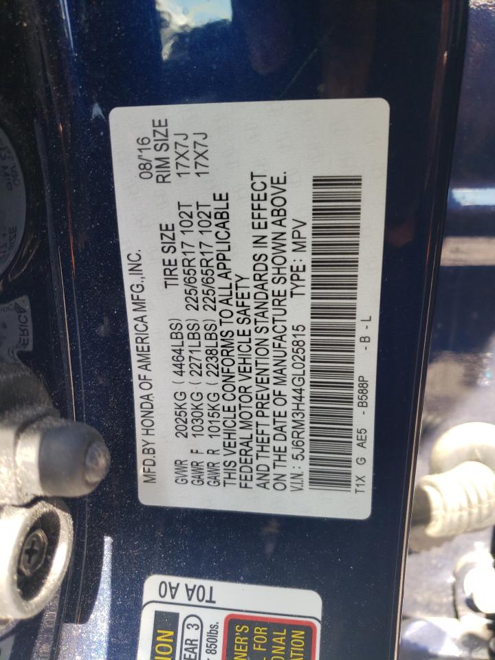 Photo 10 from auction – 2016 HONDA CR-V SE with VIN 5J6RM3H44GL025815