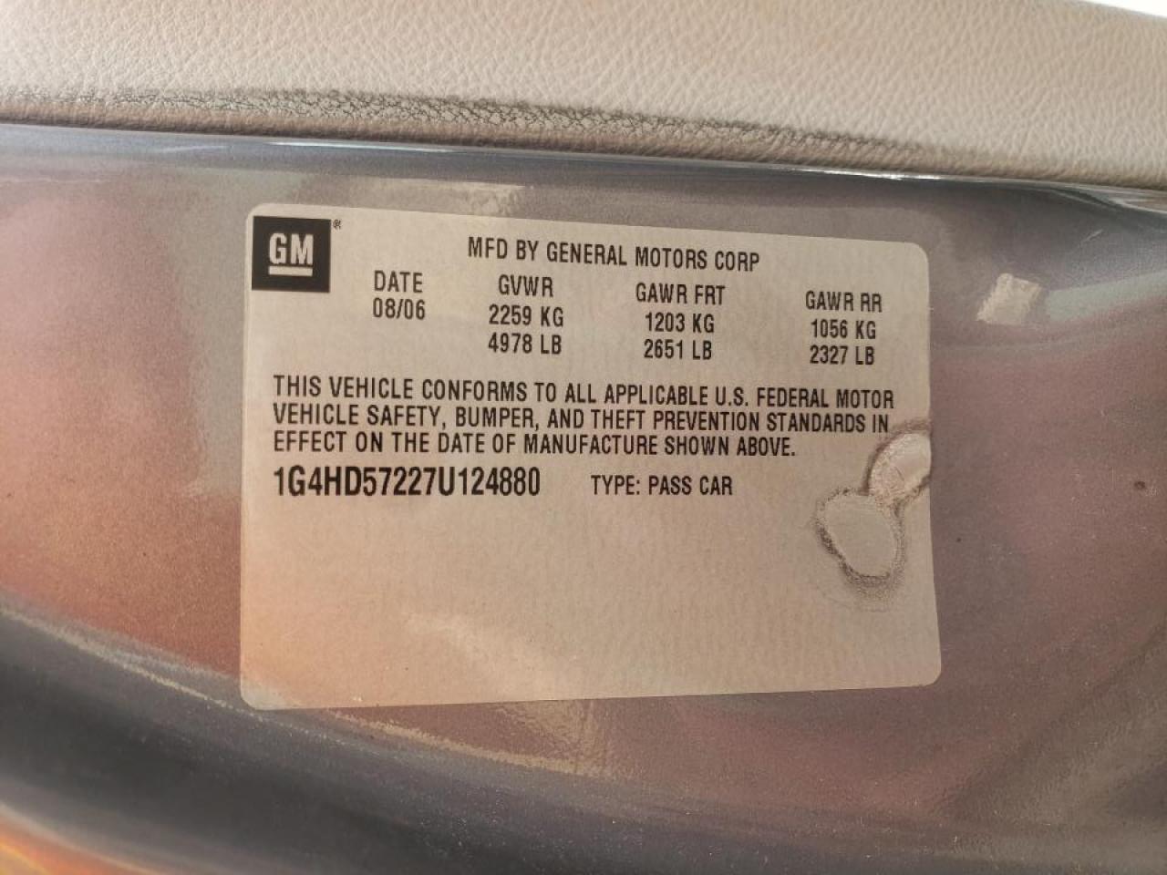 Photo 10 from auction – 2007 BUICK LUCERNE CX with VIN 1G4HD57227U124880