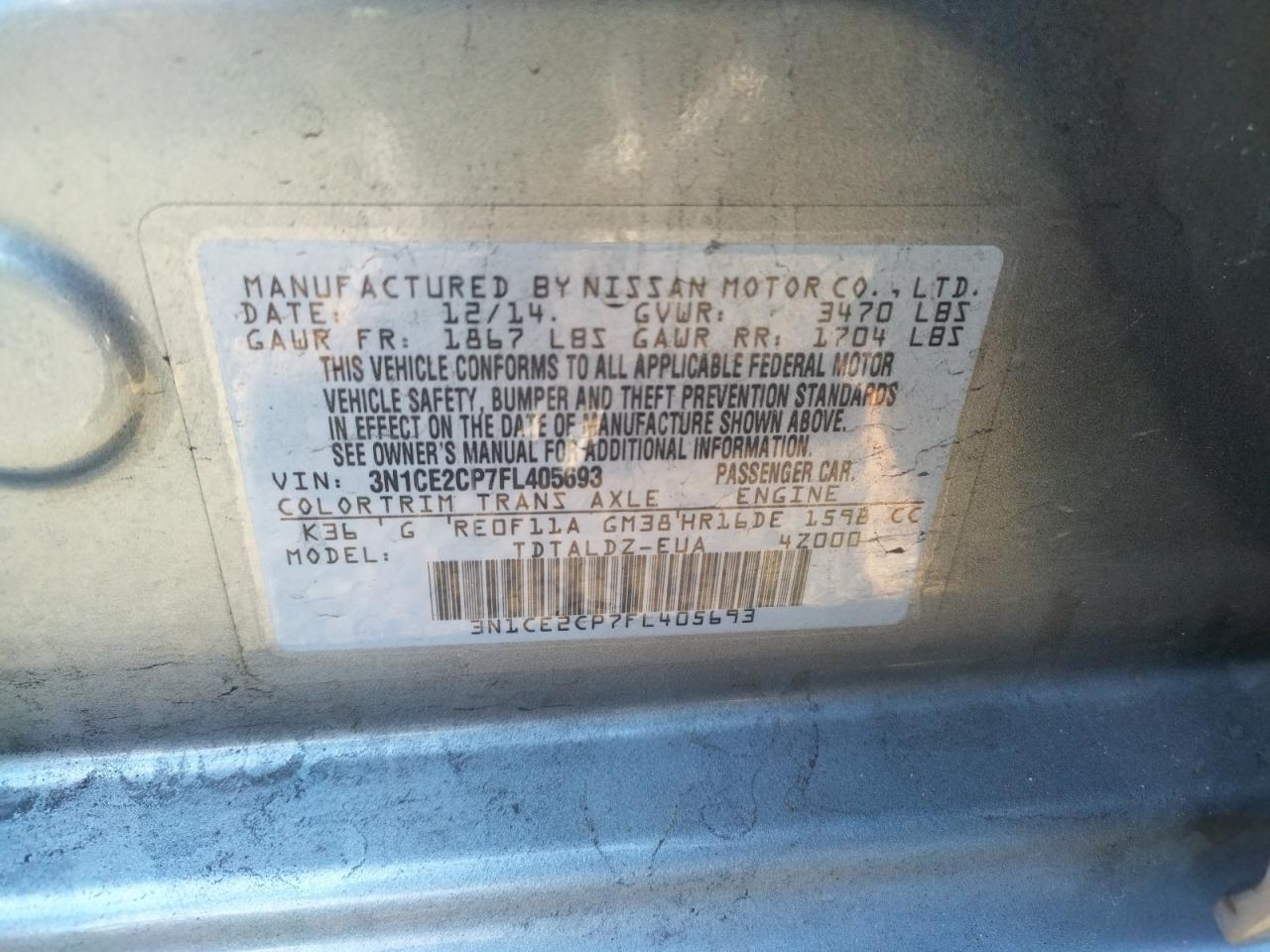 Photo 10 from auction – 2015 NISSAN VERSA NOTE with VIN 3N1CE2CP7FL405693