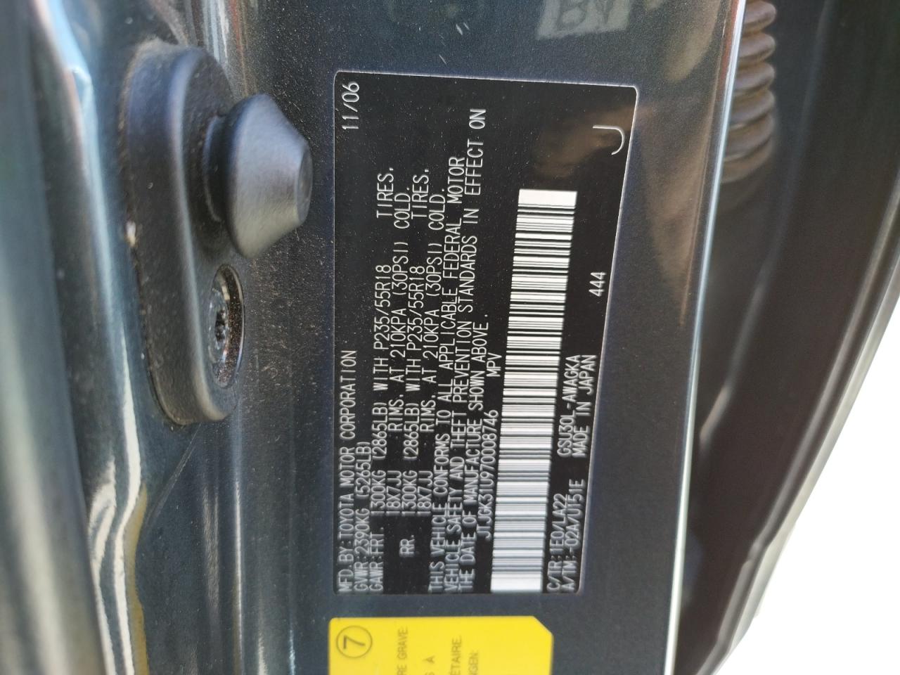 Photo 10 from auction – 2007 LEXUS RX 350 with VIN JTJGK31U970008746