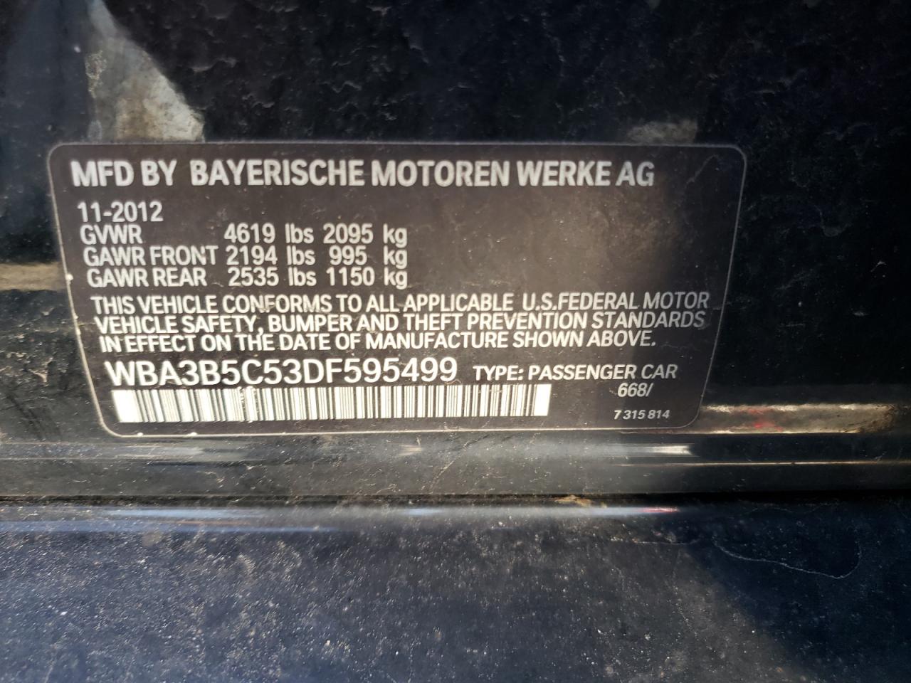 Photo 10 from auction – 2013 BMW 328 XI SUL with VIN WBA3B5C53DF595499