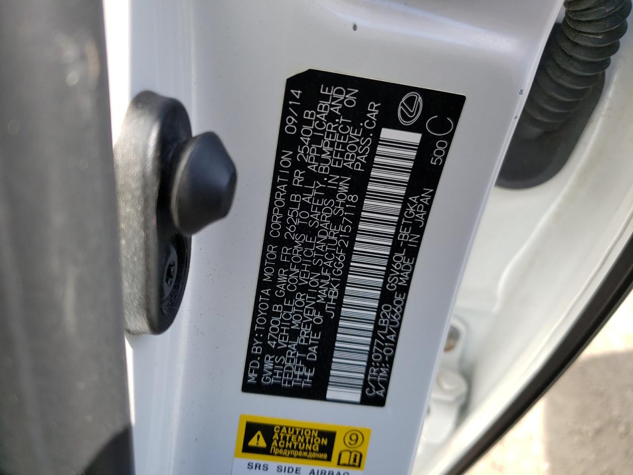 Photo 10 from auction – 2015 LEXUS ES 350 with VIN JTHBK1GG6F2157118