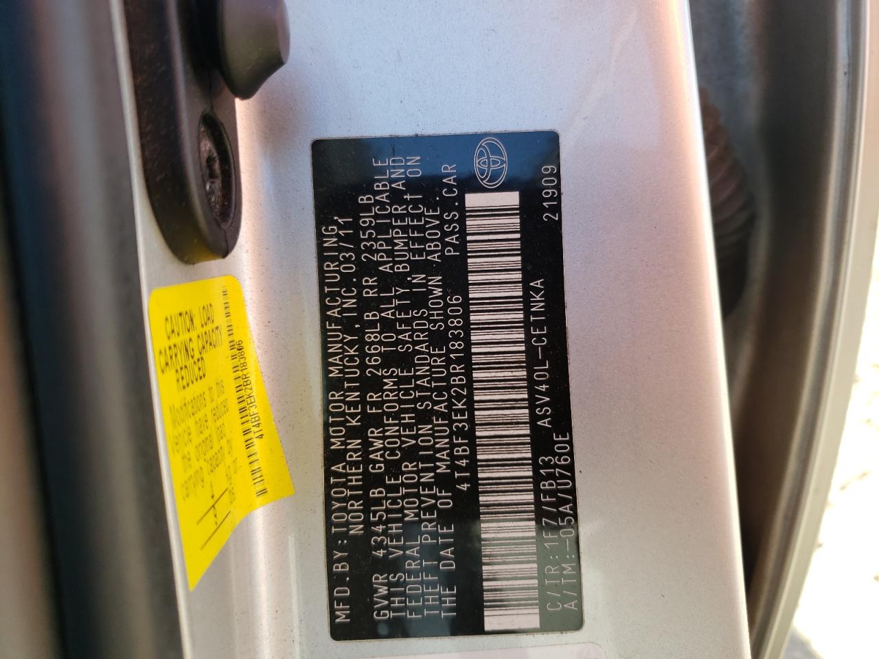 Foto 10 de la subasta – 2011 TOYOTA CAMRY BASE con VIN 4T4BF3EK2BR183806