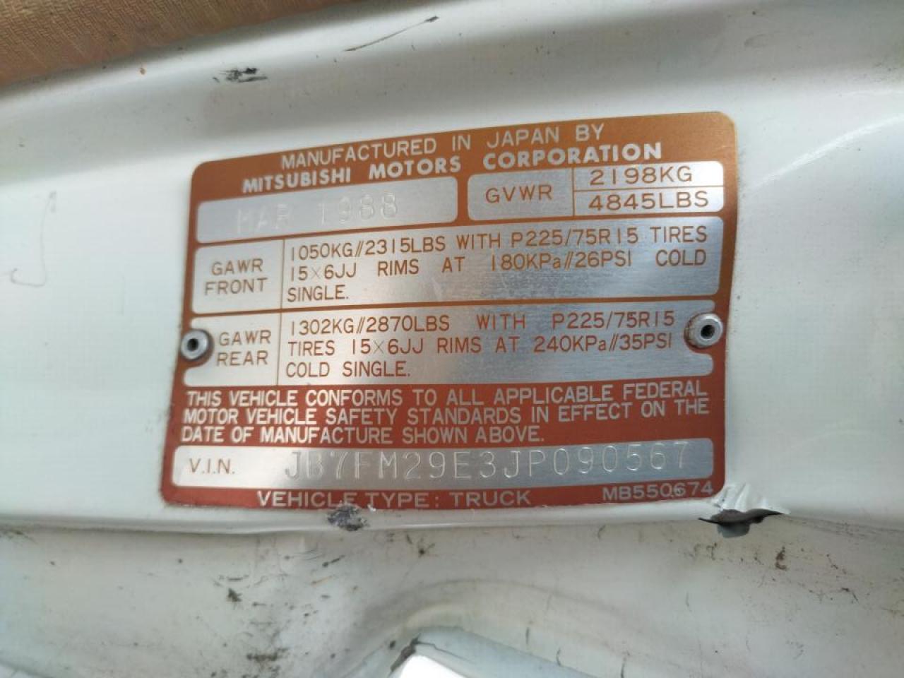 Photo 10 from auction – 1988 DODGE RAM 50 with VIN JB7FM29E3JP090567