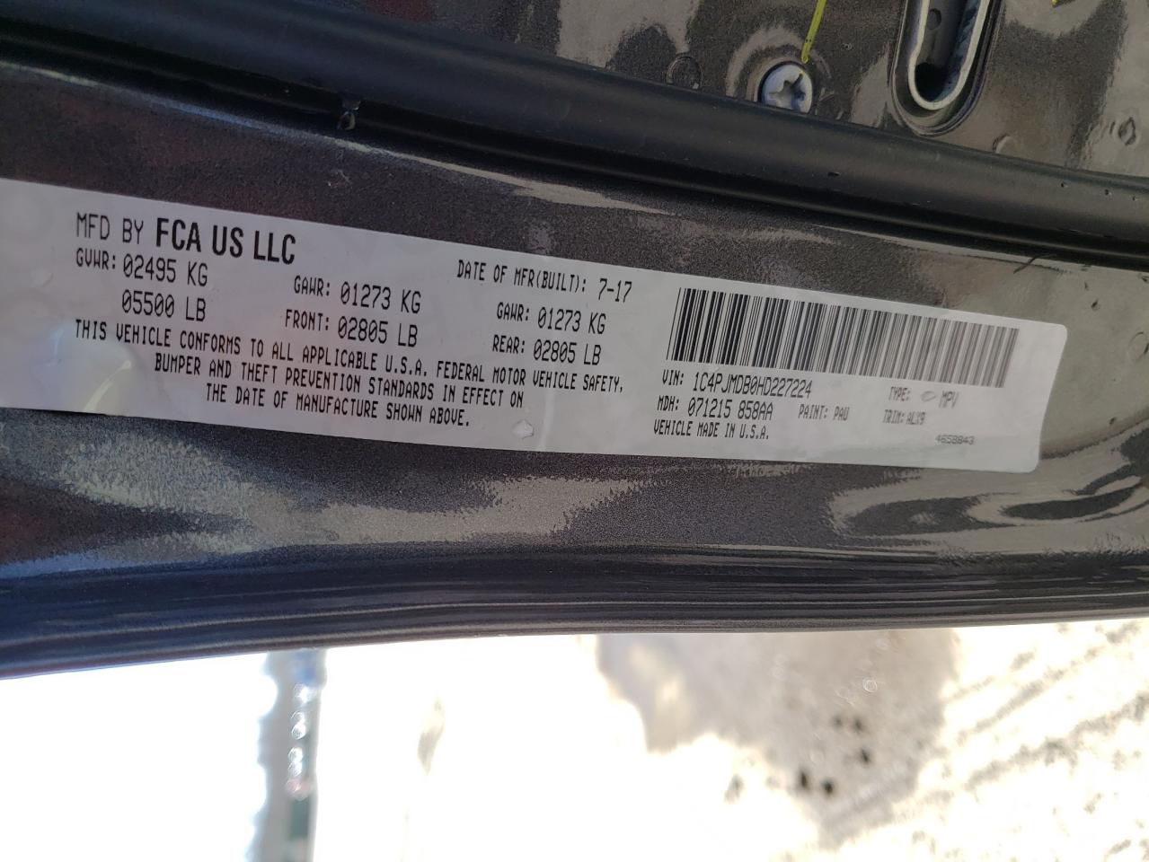 Photo 10 from auction – 2017 JEEP CHEROKEE L with VIN 1C4PJMDB0HD227224