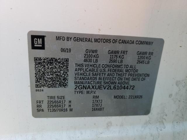Photo 10 from auction – 2020 CHEVROLET EQUINOX LT with VIN 2GNAXUEV2L6104472