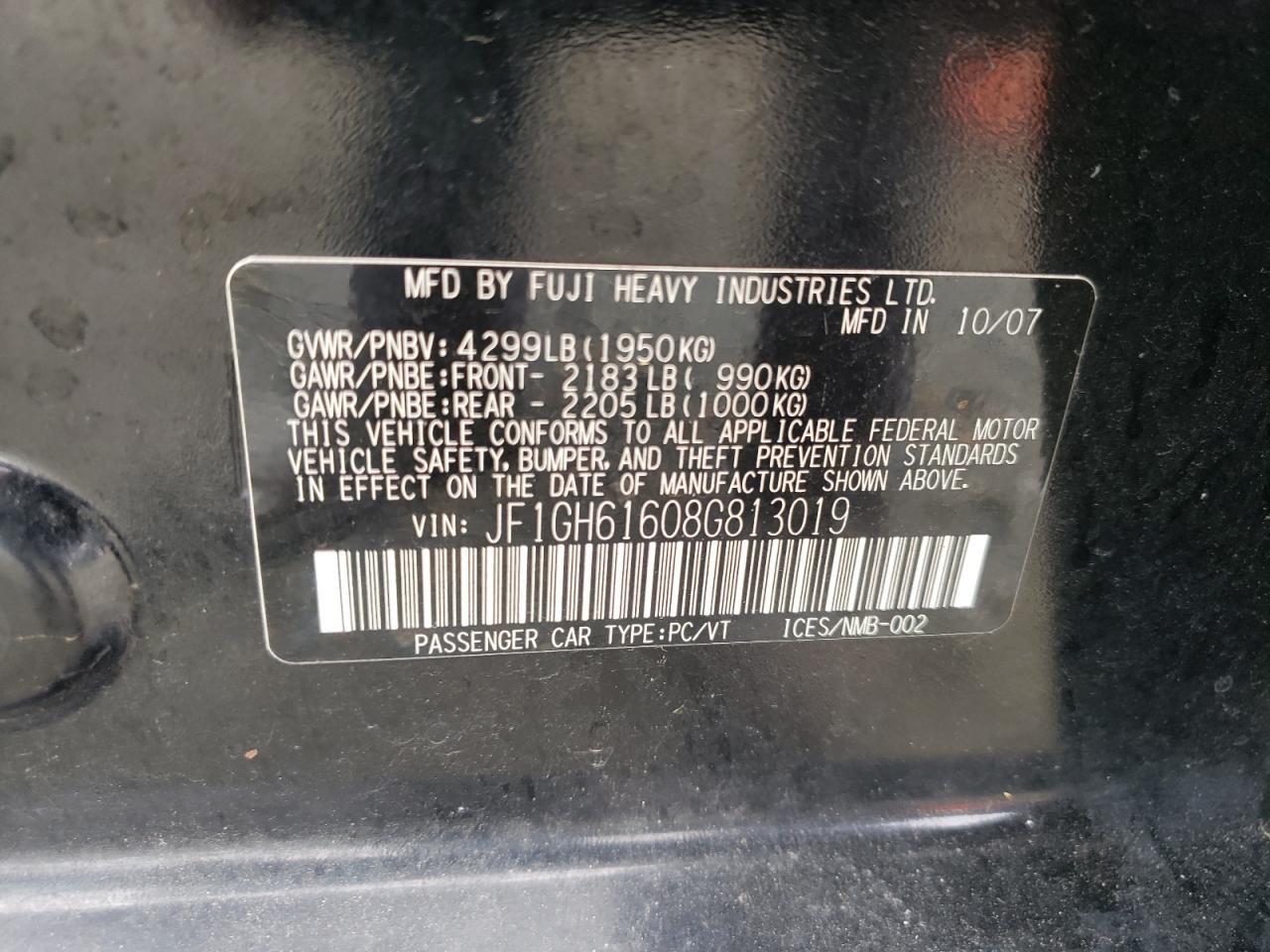 Foto 10 de la subasta – 2008 SUBARU IMPREZA 2. con VIN JF1GH61608G813019
