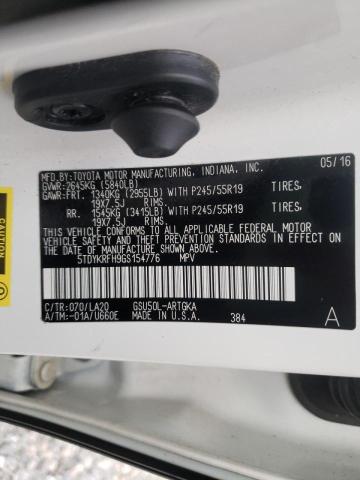 Photo 10 from auction – 2016 TOYOTA HIGHLANDER with VIN 5TDYKRFH9GS154776