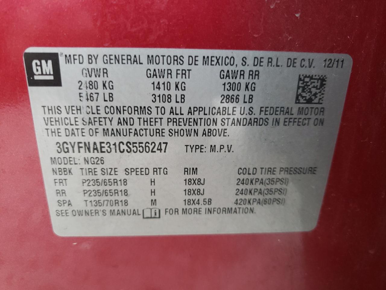 Photo 10 from auction – 2012 CADILLAC SRX LUXURY with VIN 3GYFNAE31CS556247