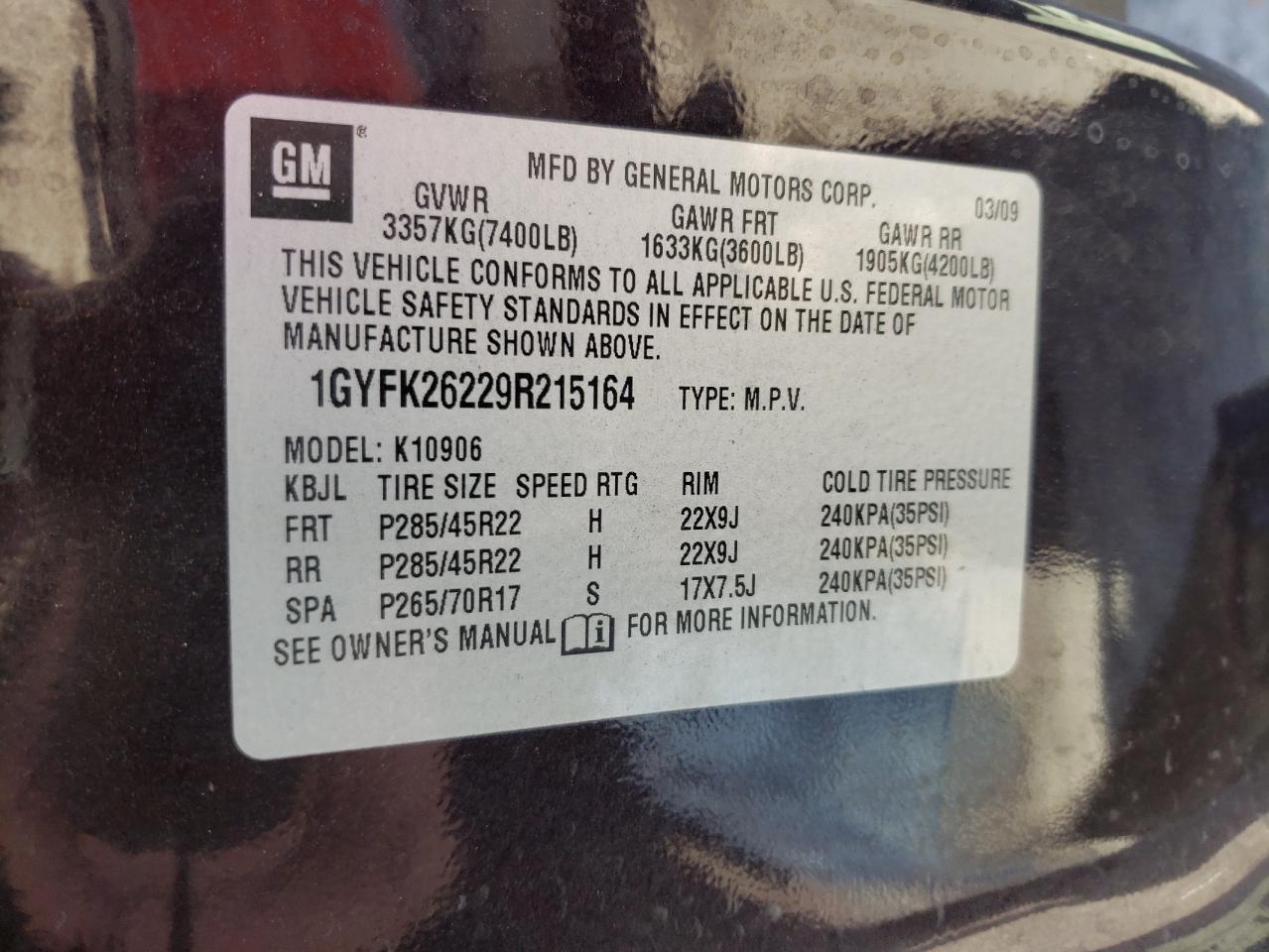 Photo 10 from auction – 2009 CADILLAC ESCALADE E with VIN 1GYFK26229R215164
