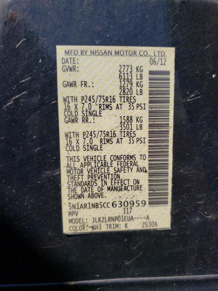 Photo 10 from auction – 2012 NISSAN PATHFINDER with VIN 5N1AR1NB5CC630959