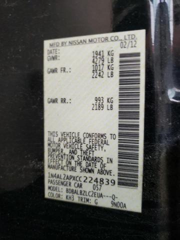 Photo 10 from auction – 2012 NISSAN ALTIMA BAS with VIN 1N4AL2APXCC224839