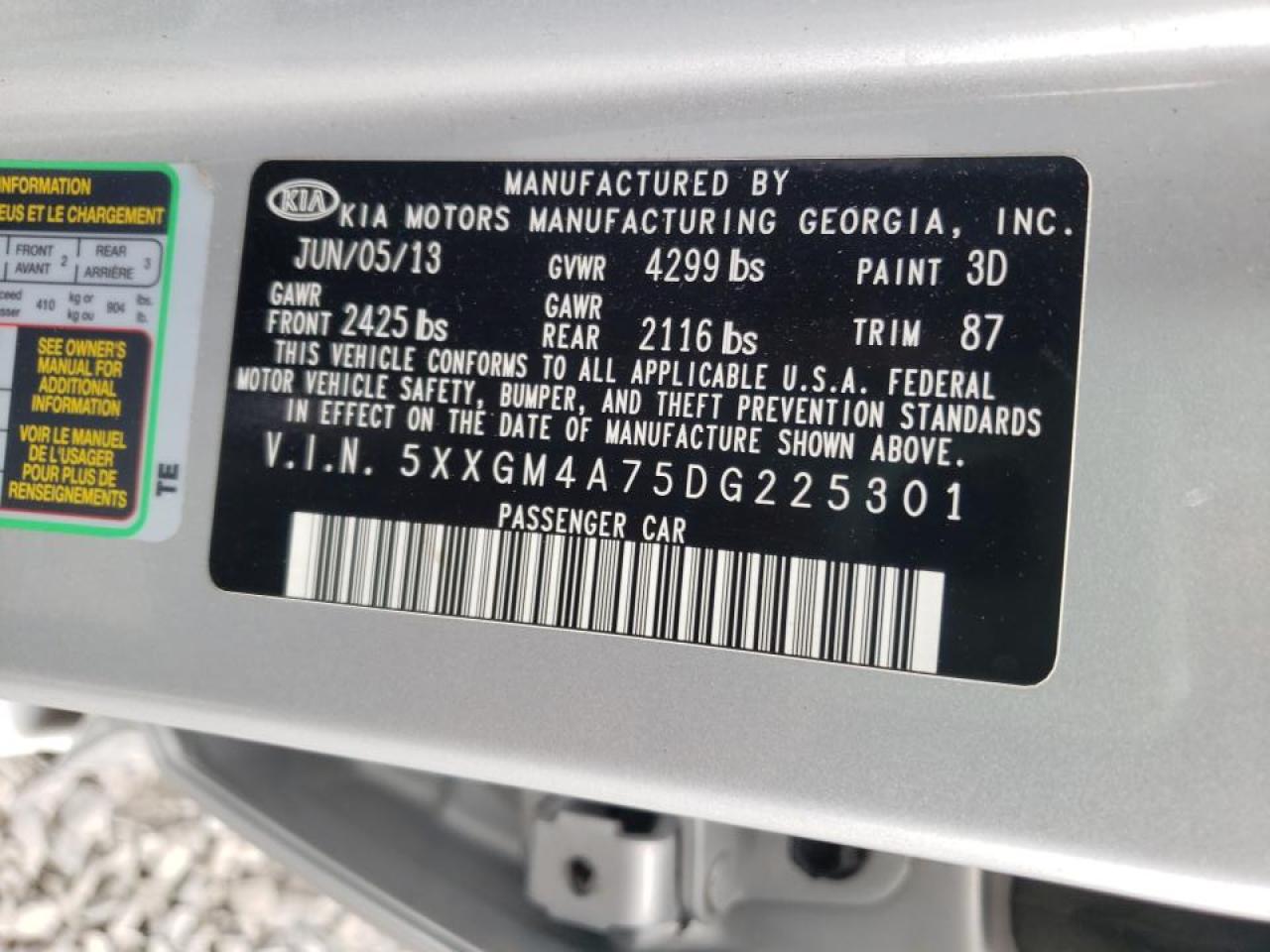 Photo 10 from auction – 2013 KIA OPTIMA LX with VIN 5XXGM4A75DG225301