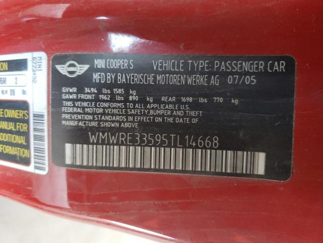 Photo 10 from auction – 2005 MINI COOPER S with VIN WMWRE33595TL14668