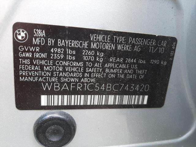 Photo 10 from auction – 2011 BMW 528 I with VIN WBAFR1C54BC743420