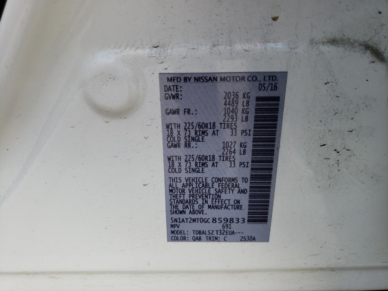 Photo 10 from auction – 2016 NISSAN ROGUE S with VIN 5N1AT2MT0GC859833