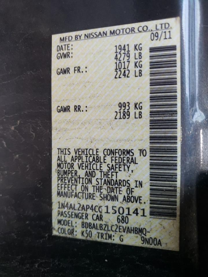Photo 10 from auction – 2012 NISSAN ALTIMA BAS with VIN 1N4AL2AP4CC150141