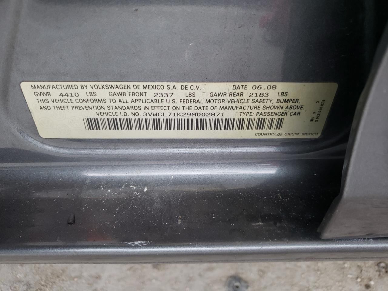Photo 10 from auction – 2009 VOLKSWAGEN JETTA with VIN 3VWCL71K29M002871