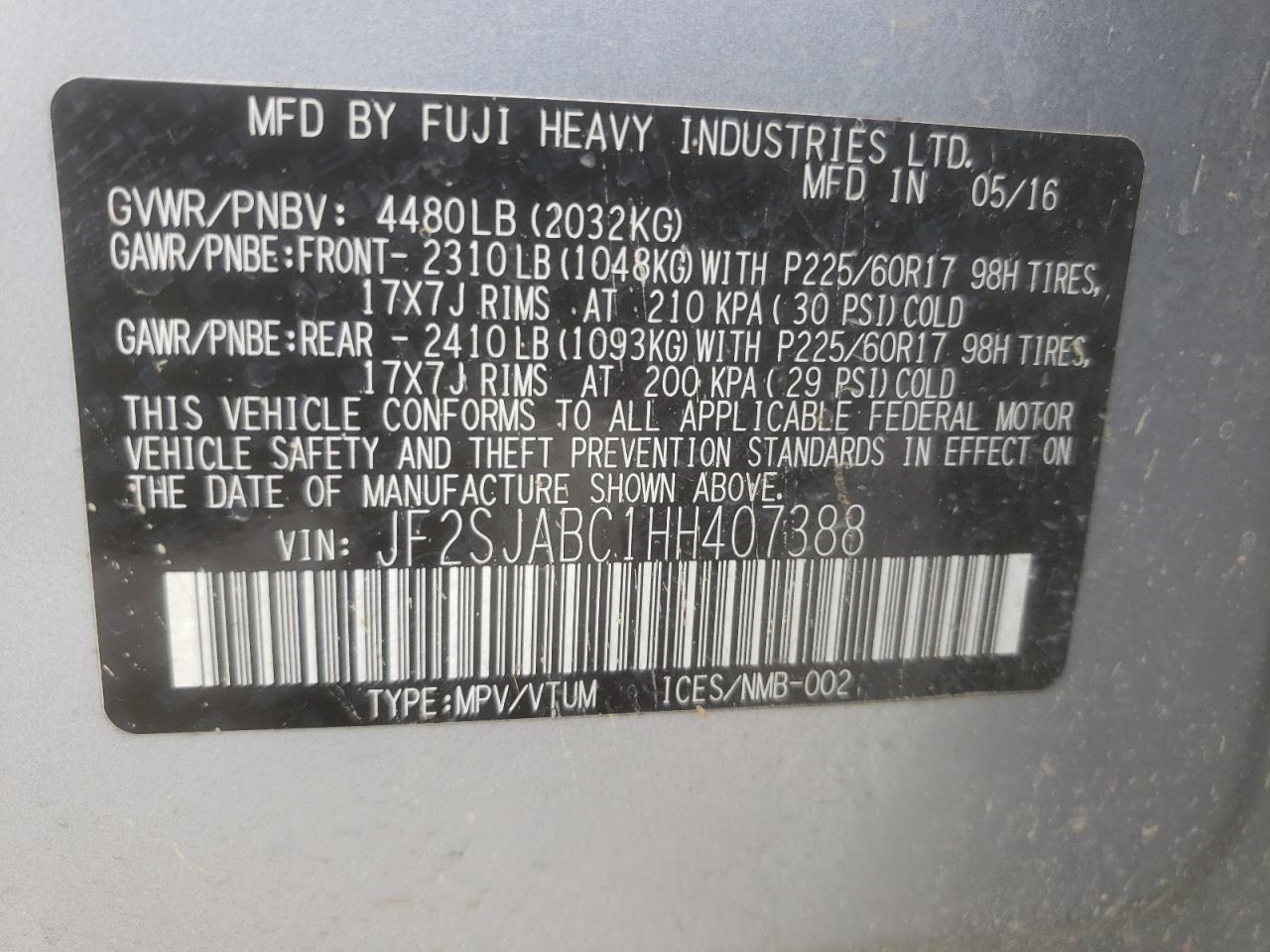 Photo 20 from auction – 2017 SUBARU FORESTER 2 with VIN JF2SJABC1HH407388