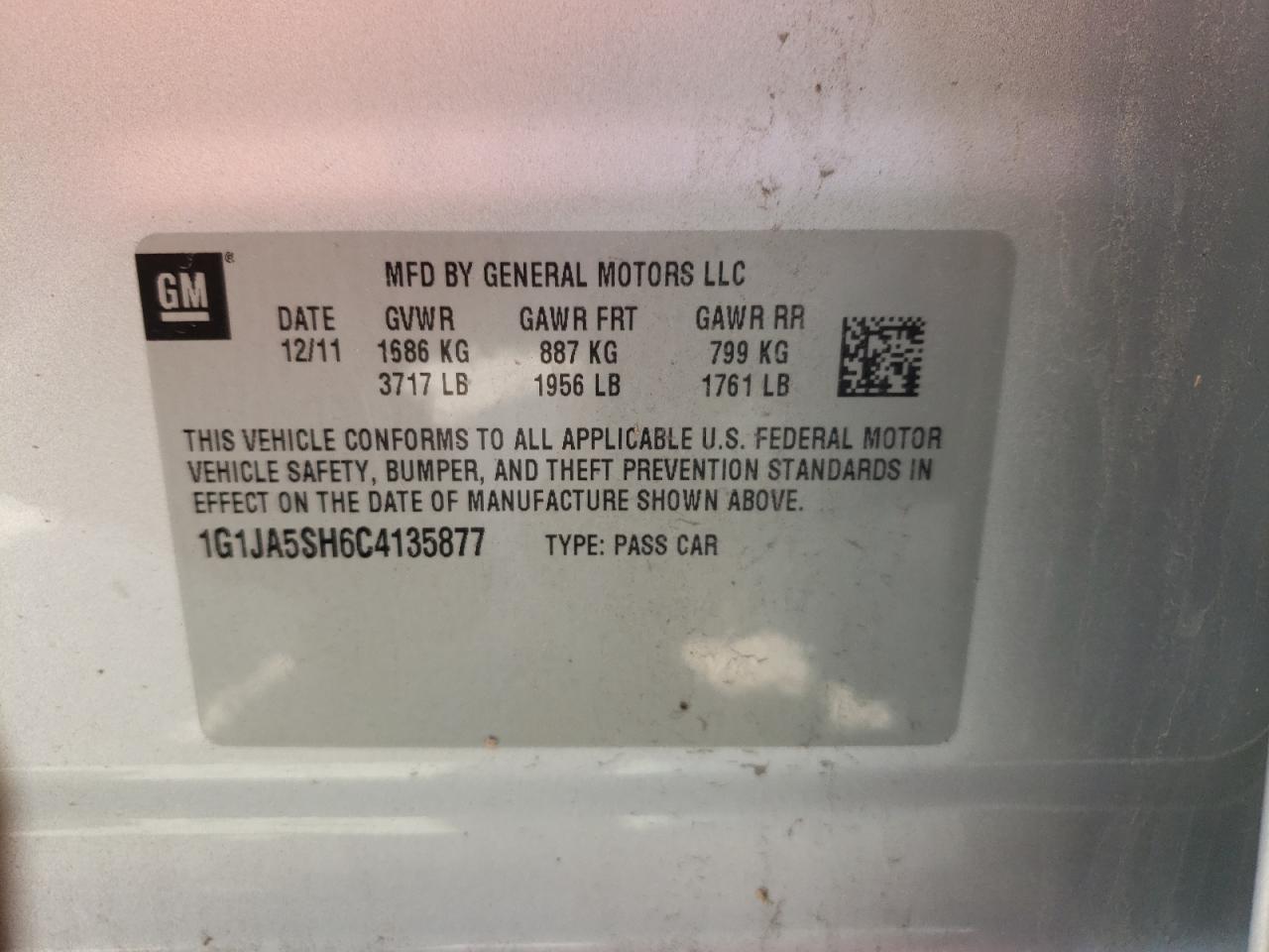 Photo 10 from auction – 2012 CHEVROLET SONIC LS with VIN 1G1JA5SH6C4135877