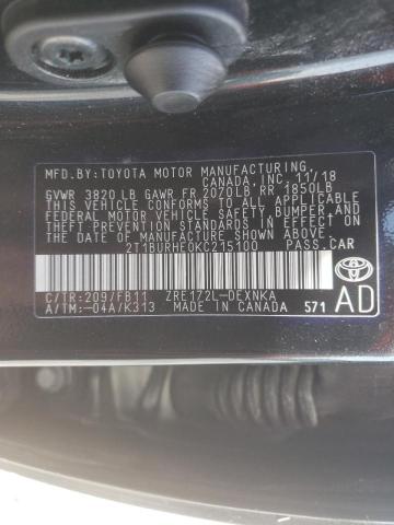 Photo 10 from auction – 2019 TOYOTA COROLLA L with VIN 2T1BURHE0KC215100