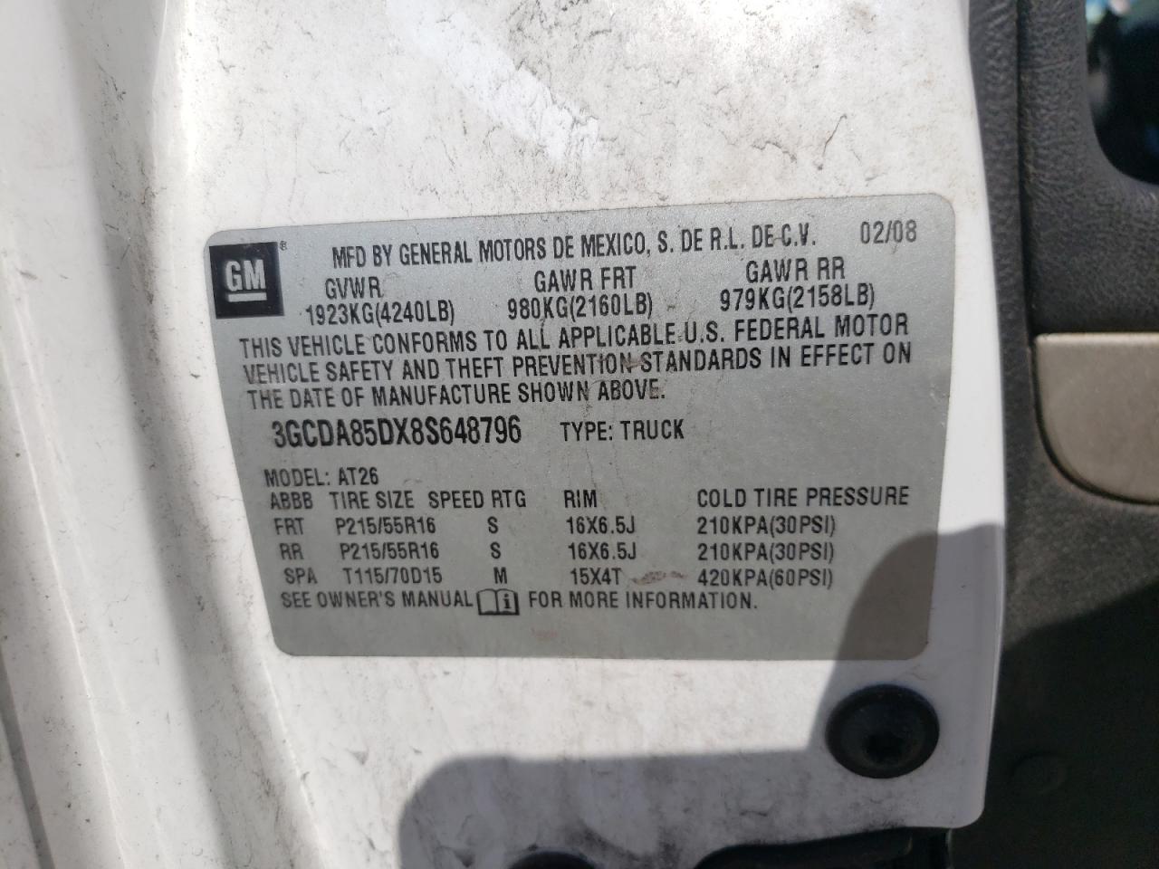 Photo 10 from auction – 2008 CHEVROLET HHR PANEL with VIN 3GCDA85DX8S648796