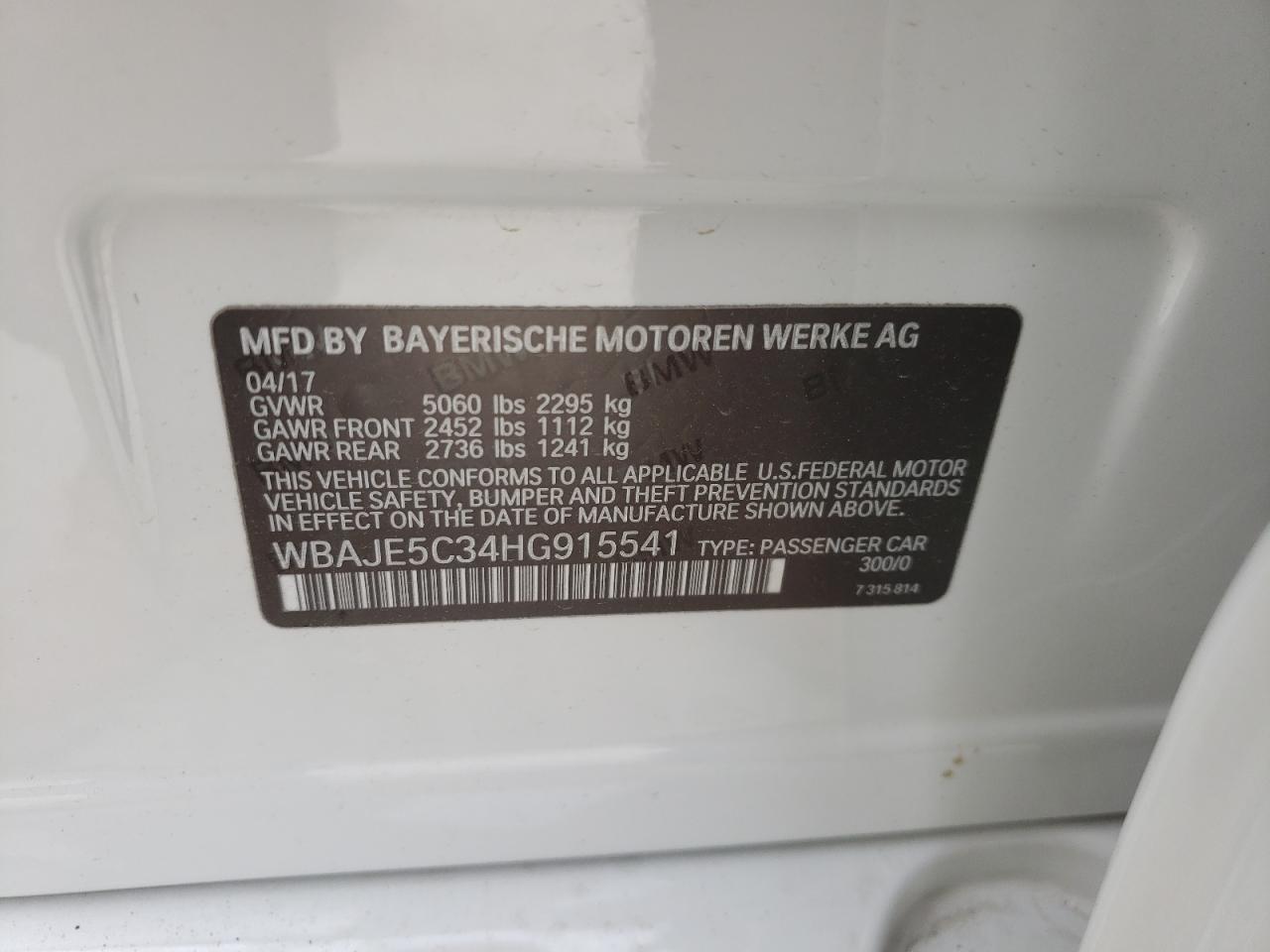 Photo 10 from auction – 2017 BMW 540 I with VIN WBAJE5C34HG915541