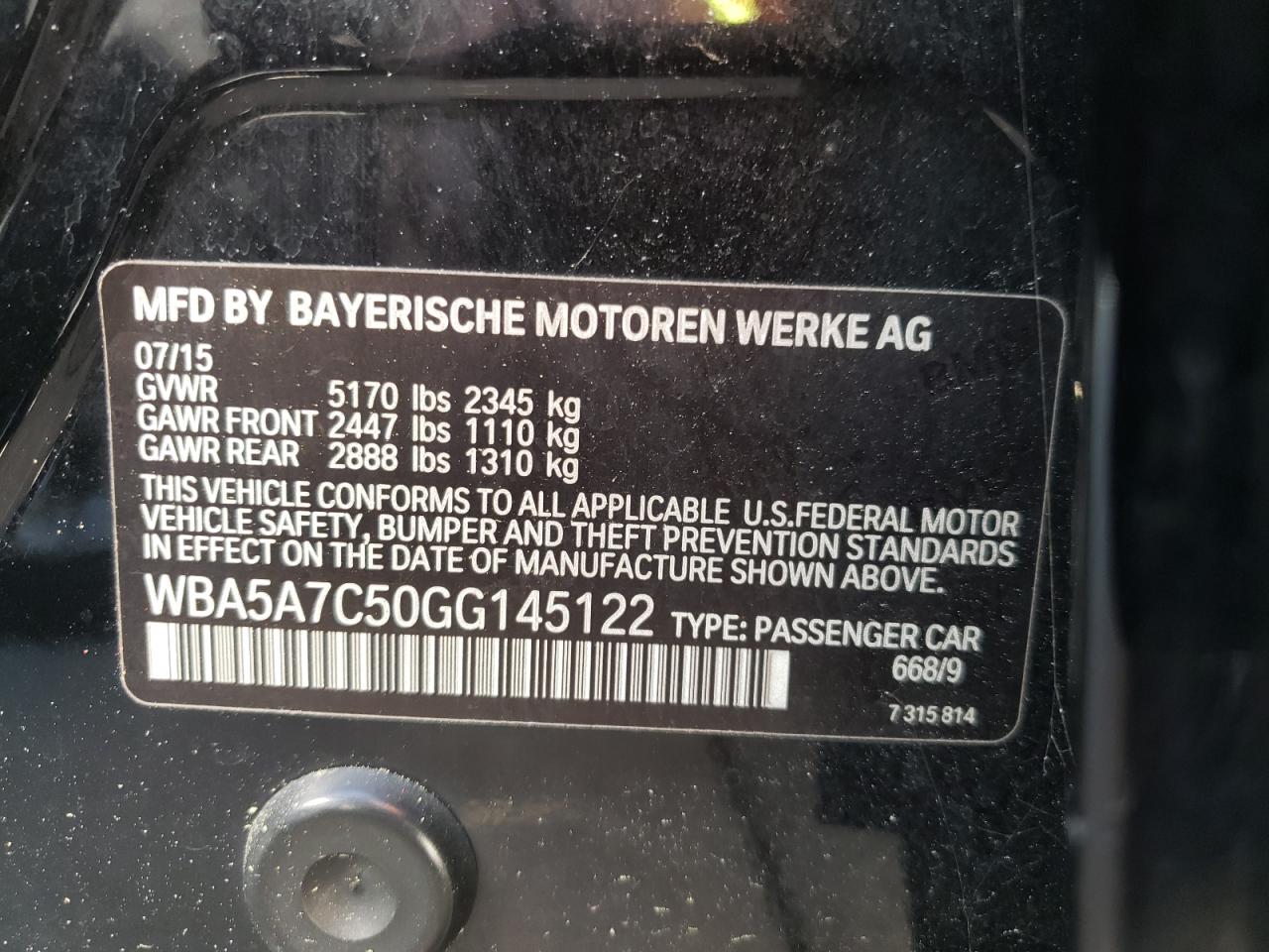 Photo 10 from auction – 2016 BMW 528 XI with VIN WBA5A7C50GG145122
