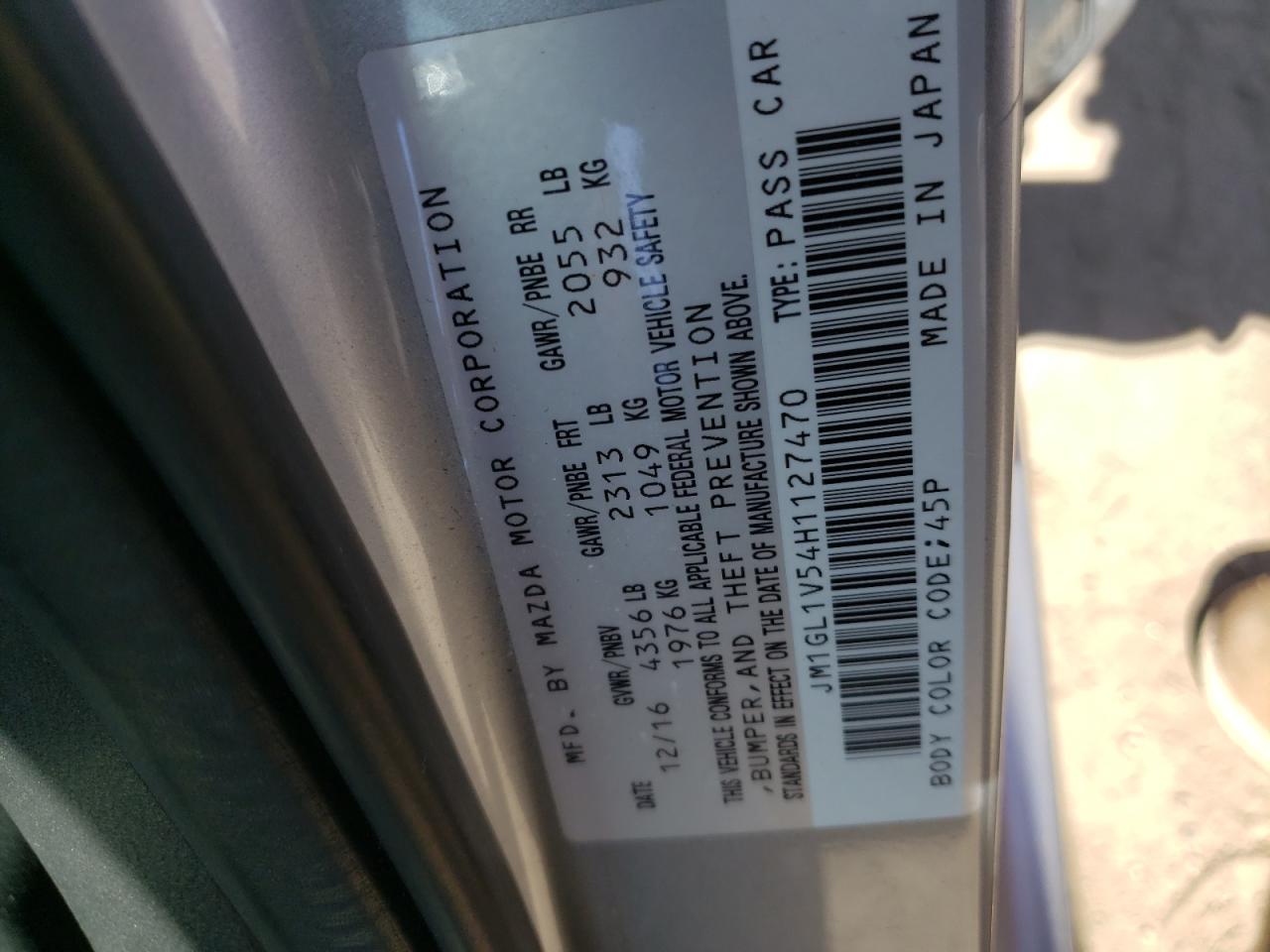 Photo 10 from auction – 2017 MAZDA 6 TOURING with VIN JM1GL1V54H1127470