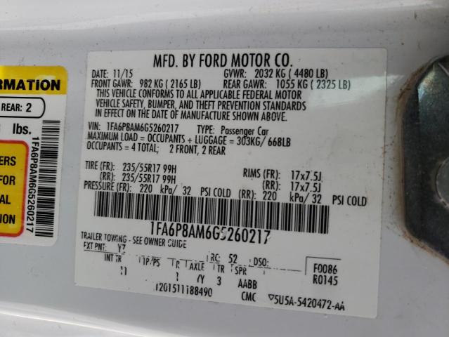 Photo 10 from auction – 2016 FORD MUSTANG with VIN 1FA6P8AM6G5260217