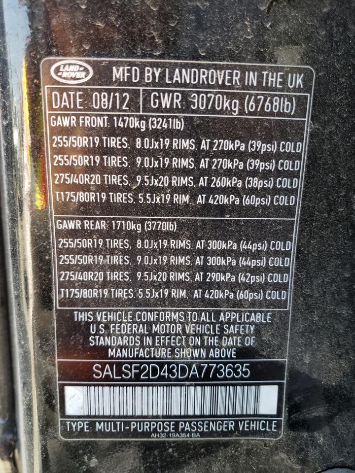 Photo 10 from auction – 2013 LAND ROVER RANGE ROVE with VIN SALSF2D43DA773635