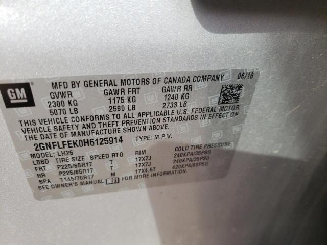 Photo 10 from auction – 2017 CHEVROLET EQUINOX LT with VIN 2GNFLFEK0H6125914